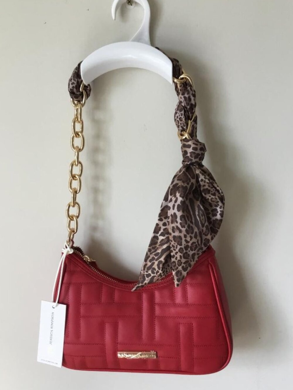 Jessica Simpson Red Quilted Leather Shoulder Bag with Gold Chain NWT $60